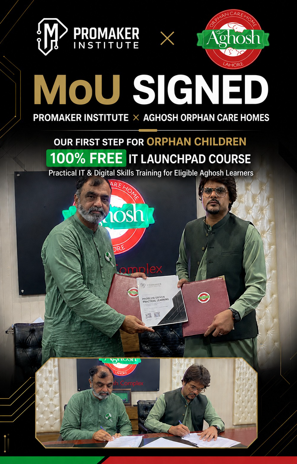 Memorandum of Understanding between PROMAKER Institute and Aghosh Orphan Care Home for a free IT Launchpad course
